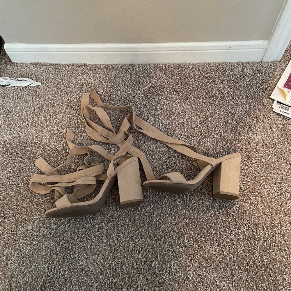 Lulus Wrap Around Nude Heels - Picture 2 of 2